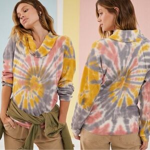 Anthropologie Pilcro Women’s Angie Tie-Dye Mock Neck Boho Waffle Top Size XS/S
